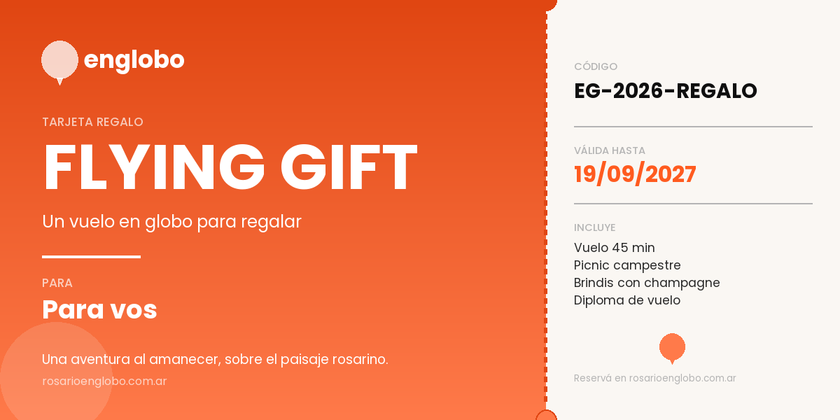 Ejemplo de tarjeta regalo FLYING GIFT